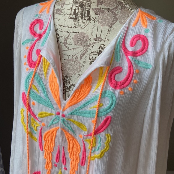 Lilly Pulitzer Ellie Tunic Dress Resort Embroidered Tassels White Neon - Picture 11 of 16